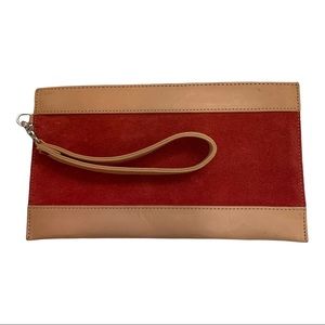 Claudia Rossini Wristlet Red Suede and Tan Leather 10" x 6" Perfect!